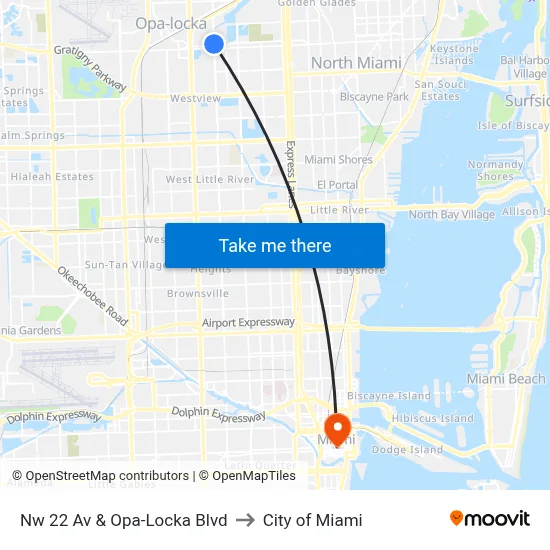 Nw 22 Av & Opa-Locka Blvd to City of Miami map