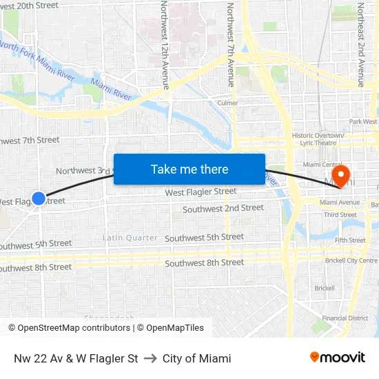 Nw 22 Av & W Flagler St to City of Miami map