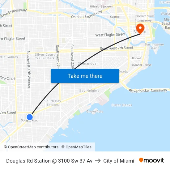 Douglas Rd Station @ 3100 Sw 37 Av to City of Miami map