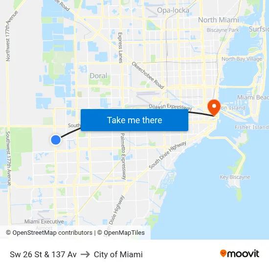 Sw 26 St & 137 Av to City of Miami map