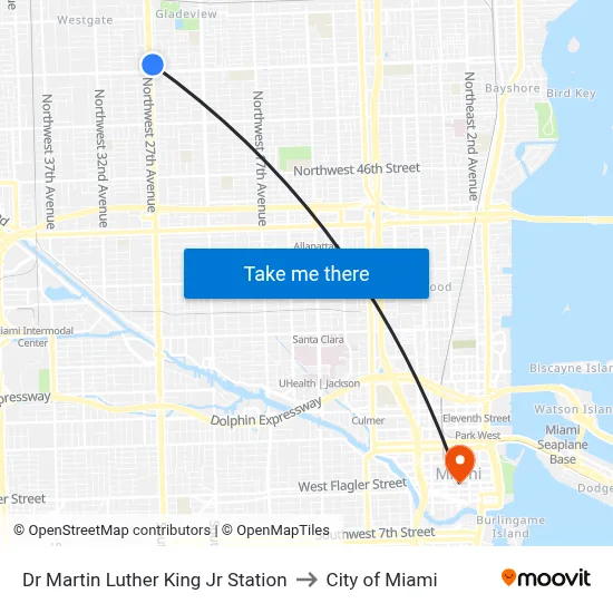 Dr Martin Luther King Jr Station to City of Miami map
