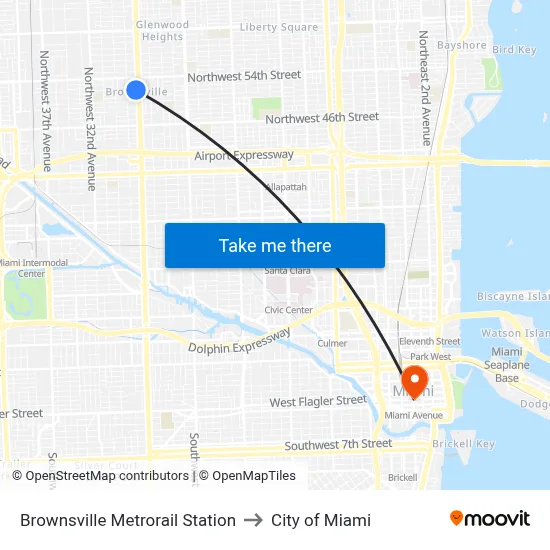 Brownsville Metrorail Station to City of Miami map