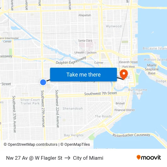 Nw 27 Av @ W Flagler St to City of Miami map