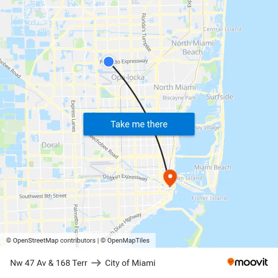 Nw 47 Av & 168 Terr to City of Miami map