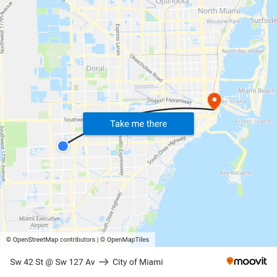 Sw 42 St @ Sw 127 Av to City of Miami map