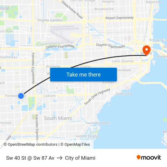 Sw 40 St @ Sw 87 Av to City of Miami map