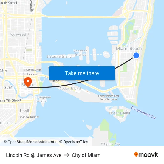 Lincoln Rd @ James Ave to City of Miami map