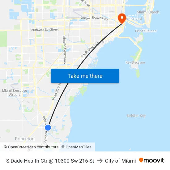 S Dade Health Ctr @ 10300 Sw 216 St to City of Miami map