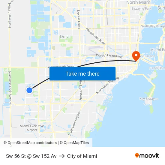 Sw 56 St @ Sw 152 Av to City of Miami map