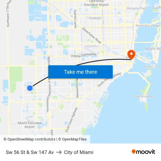 Sw 56 St & Sw 147 Av to City of Miami map