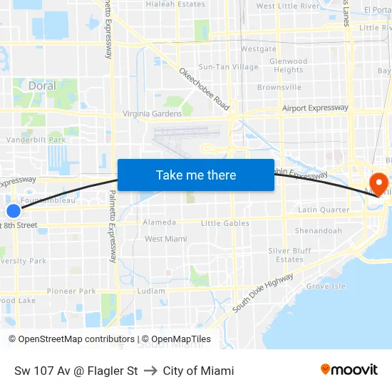 Sw 107 Av @ Flagler St to City of Miami map