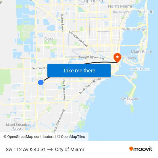 Sw 112 Av & 40 St to City of Miami map
