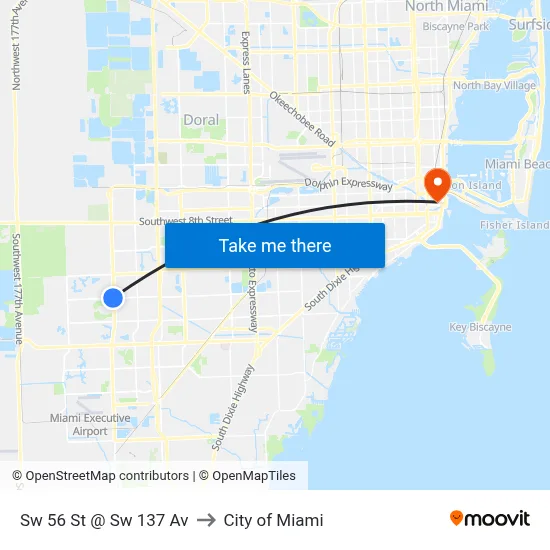 Sw 56 St @ Sw 137 Av to City of Miami map
