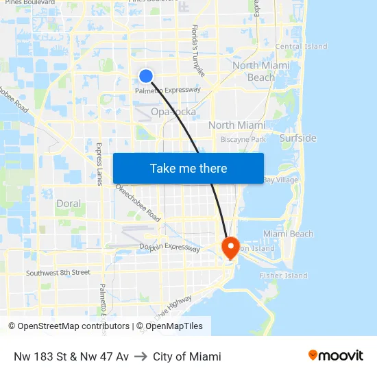 Nw 183 St & Nw 47 Av to City of Miami map