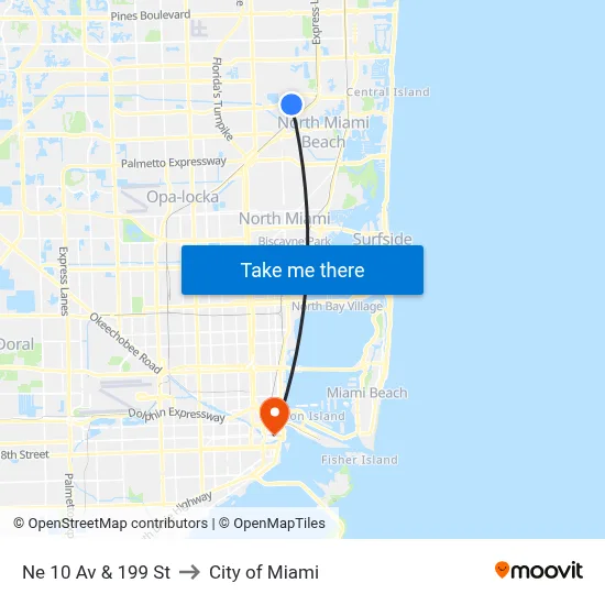 Ne 10 Av & 199 St to City of Miami map
