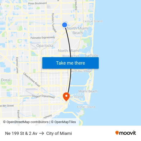 Ne 199 St & 2 Av to City of Miami map