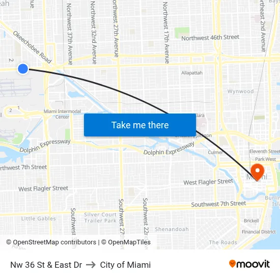 Nw 36 St & East Dr to City of Miami map
