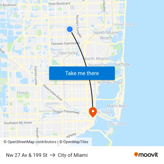 Nw 27 Av & 199 St to City of Miami map