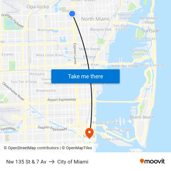 Nw 135 St & 7 Av to City of Miami map