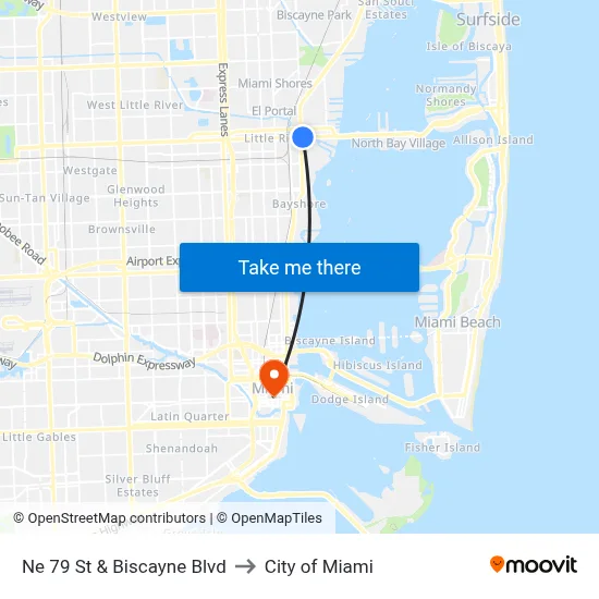 Ne 79 St & Biscayne Blvd to City of Miami map