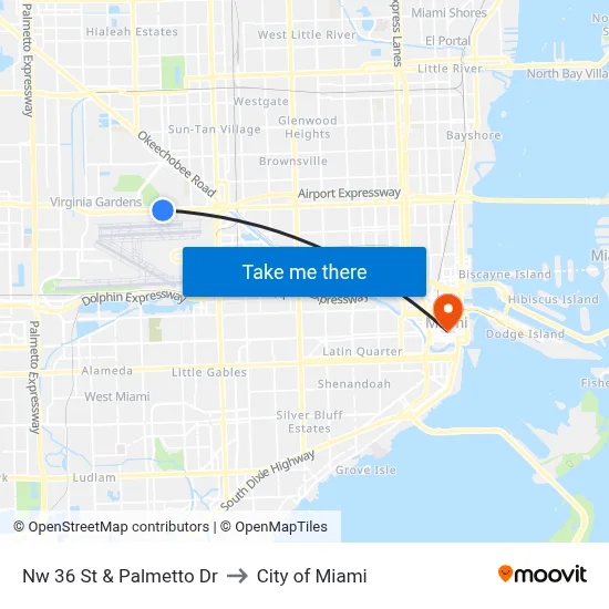 Nw 36 St & Palmetto Dr to City of Miami map