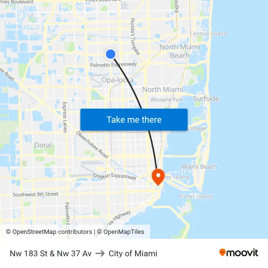 Nw 183 St & Nw 37 Av to City of Miami map