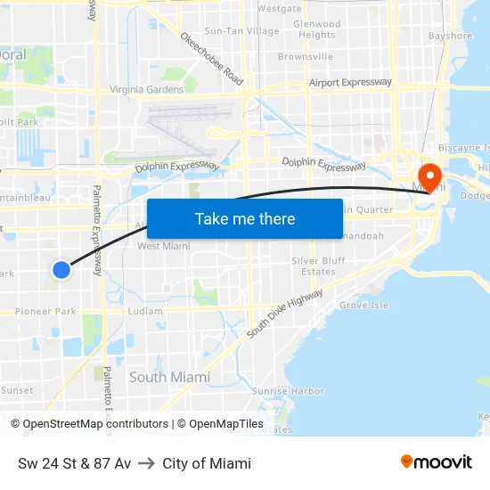 Sw 24 St & 87 Av to City of Miami map