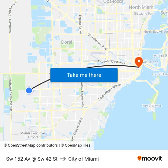 Sw 152 Av @ Sw 42 St to City of Miami map