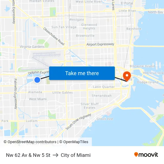 Nw 62 Av & Nw 5 St to City of Miami map