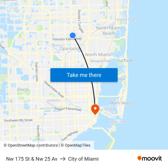 Nw 175 St & Nw 25 Av to City of Miami map