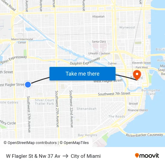 W Flagler St & Nw 37 Av to City of Miami map