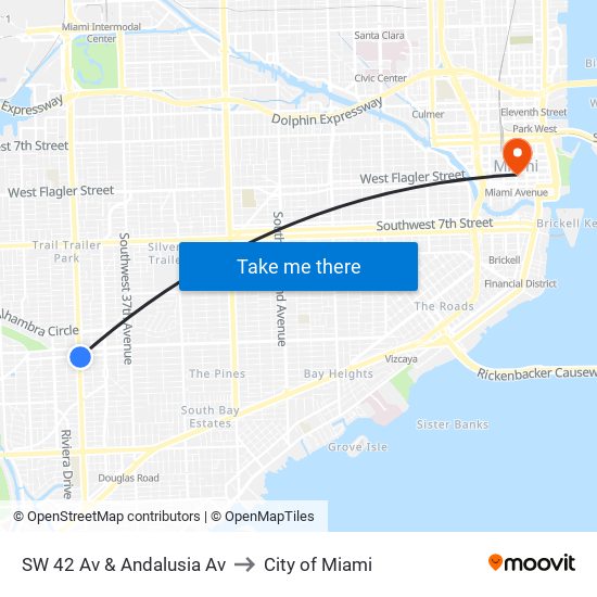 SW 42 Av & Andalusia Av to City of Miami map