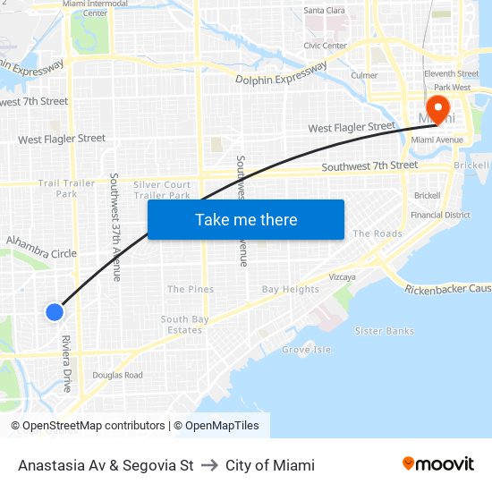 Anastasia Av & Segovia St to City of Miami map