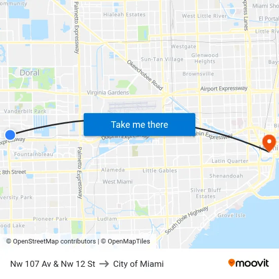 Nw 107 Av & Nw 12 St to City of Miami map