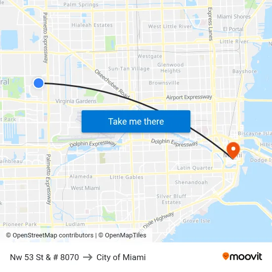 Nw 53 St & # 8070 to City of Miami map