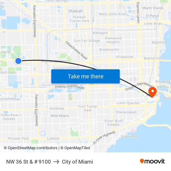 NW 36 St & # 9100 to City of Miami map