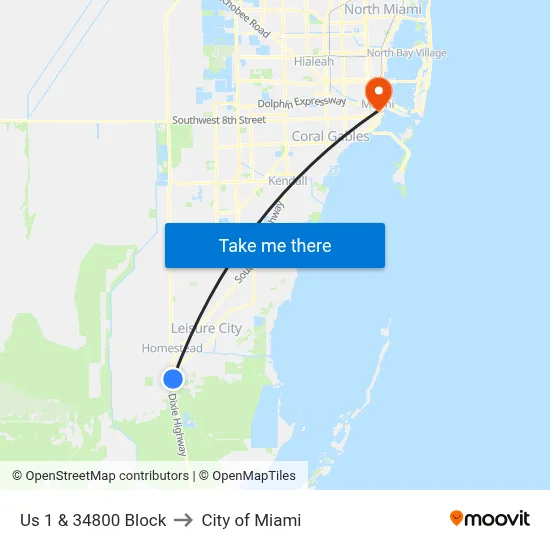Us 1 & 34800 Block to City of Miami map