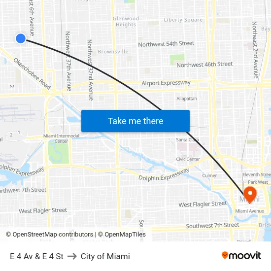E 4 Av & E 4 St to City of Miami map