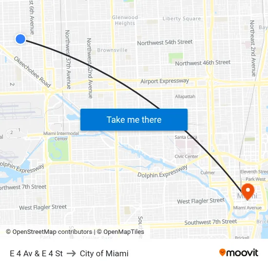 E 4 Av & E 4 St to City of Miami map