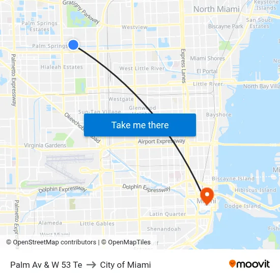 Palm Av & W 53 Te to City of Miami map