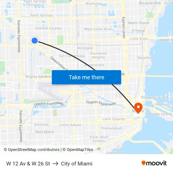 W 12 Av & W 26 St to City of Miami map