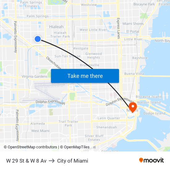 W 29 St & W 8 Av to City of Miami map