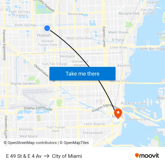 E 49 St & E 4 Av to City of Miami map