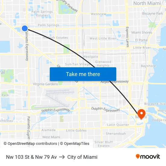 Nw 103 St & Nw 79 Av to City of Miami map