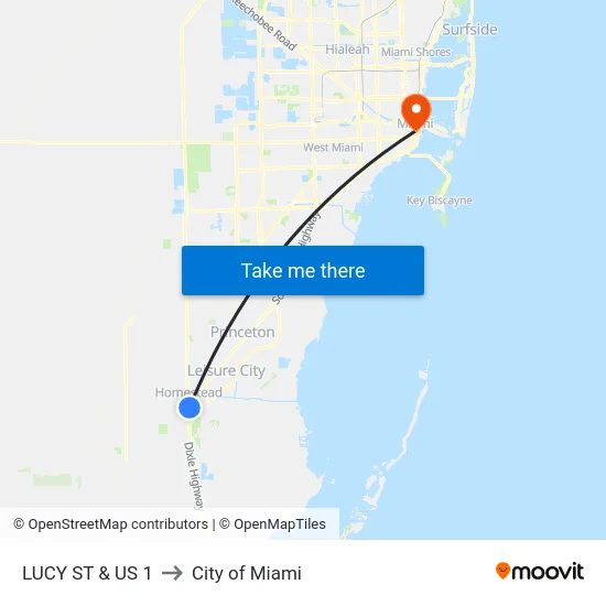 LUCY ST & US 1 to City of Miami map
