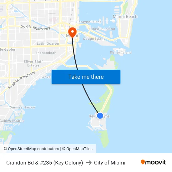Crandon Bd & #235 (Key Colony) to City of Miami map