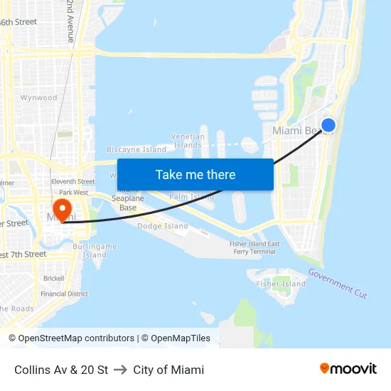 Collins Av & 20 St to City of Miami map