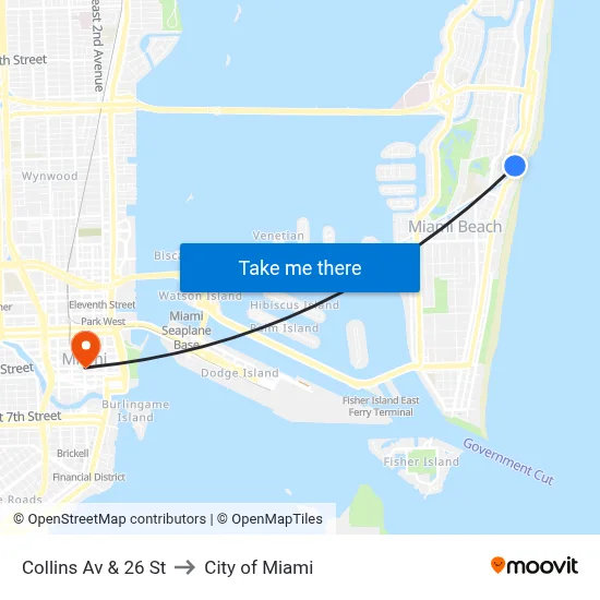 Collins Av & 26 St to City of Miami map