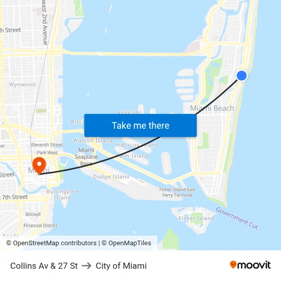 Collins Av & 27 St to City of Miami map