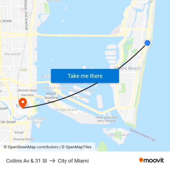 Collins Av & 31 St to City of Miami map